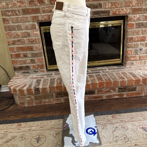 Johnny Was White Flare Jeans with Vibrant Side Trim - Picture 5 of 10